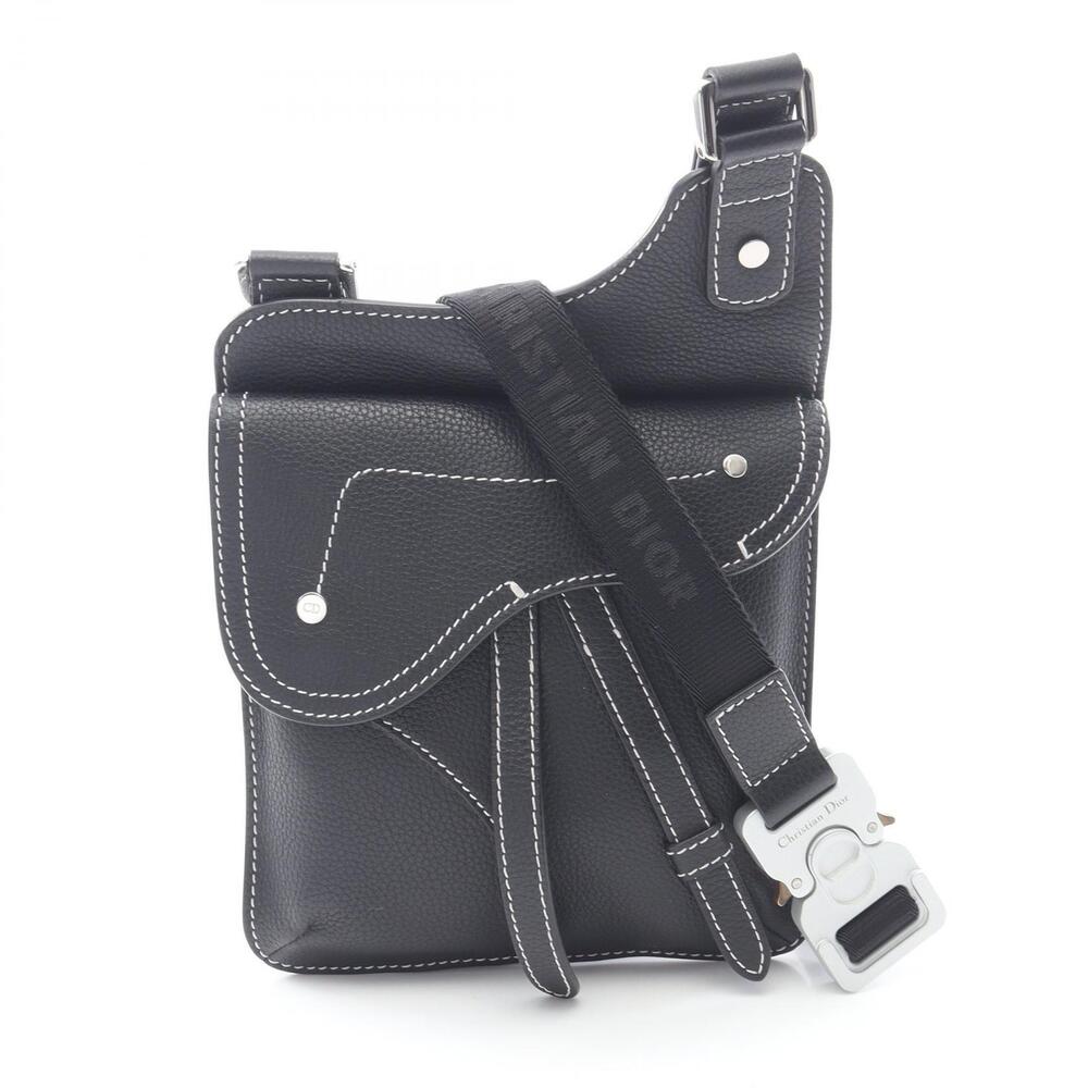 Christian Dior Saddle Shoulder Bag Leather Black